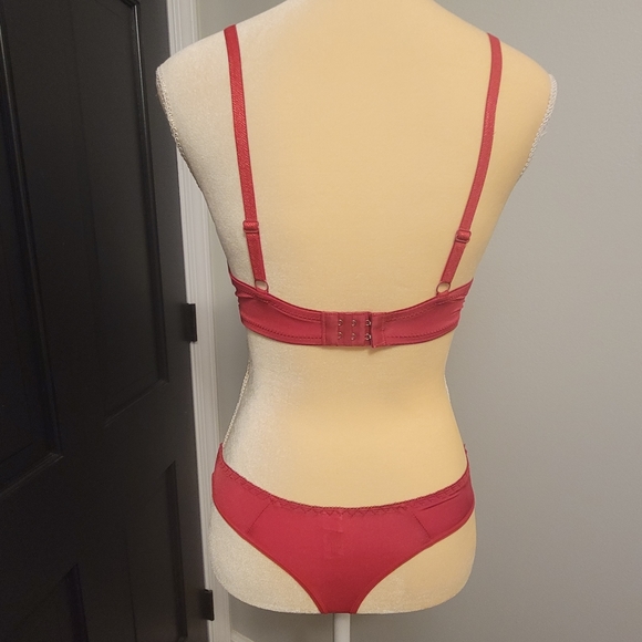 Dainafang Deep Red with Satin Lace and Fine Silver Stitching Bra and Panty set - Picture 9 of 13